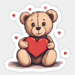 Cute Teddy Bear Hugging a Heart Sticker